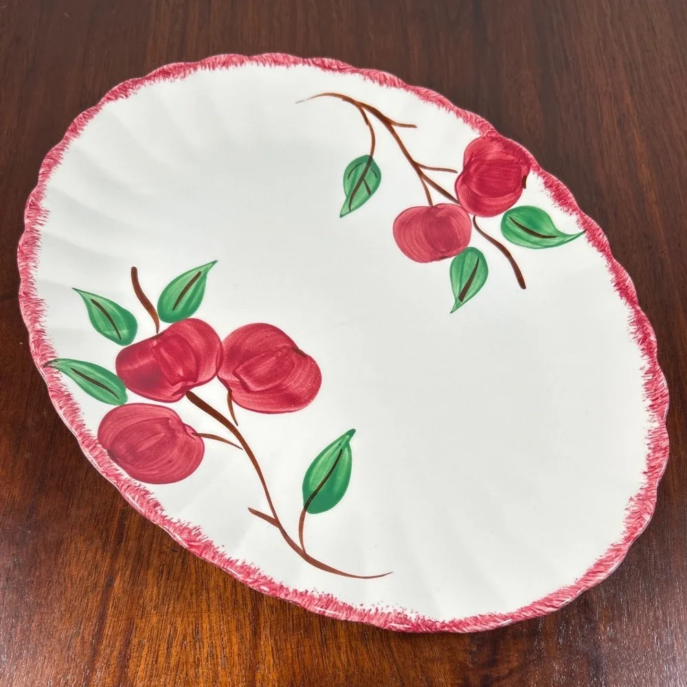 Blue Ridge Southern Potteries Oval Platter Hand Painted Ceramic Red Apple Vtg